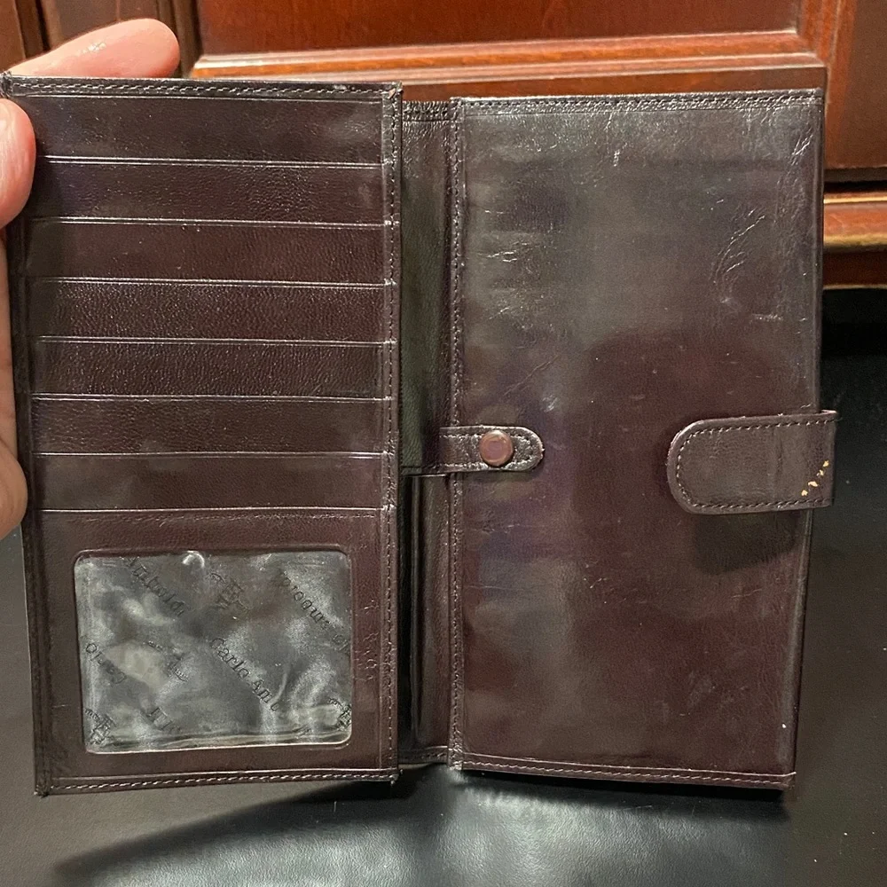 Elegant Carlo Amboldi Dark Brown Leather vintage checkbook wallet